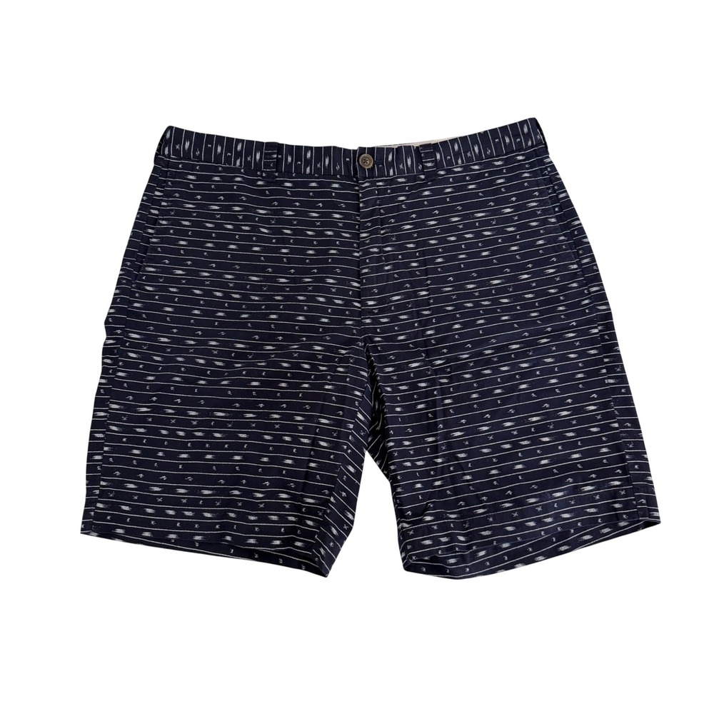 J. Crew Shorts Mens 36 Navy Blue Ikat‎ Stripe Flat Front Casual Summer Preppy